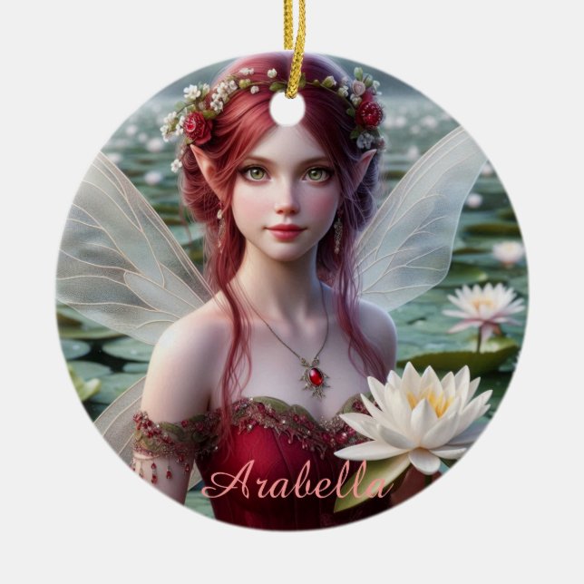 Snygg juli Fairy i Vatten Lilies Julgransprydnad Keramik (Framsidan)