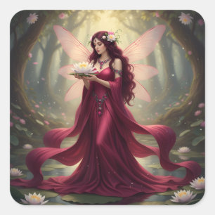 Snygg juli Ruby Fairy Fyrkantigt Klistermärke
