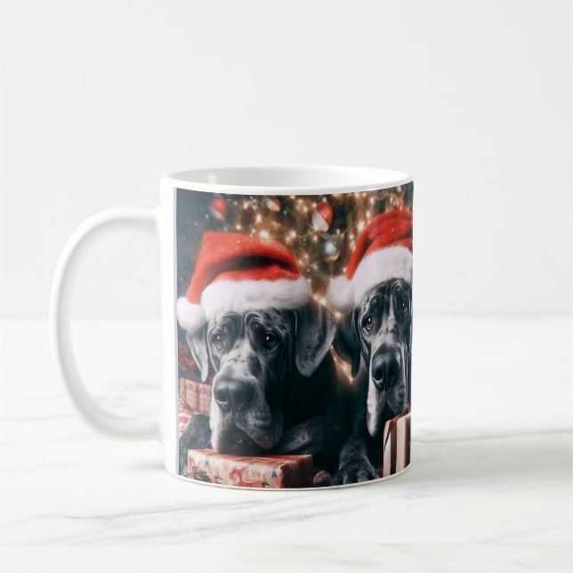 Snygg julkonst i Great dane Hundar Kaffemugg (Vänster)