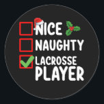 Snygg jullista för Lacrosse Player Runt Klistermärke<br><div class="desc">Snygg jullista för Lacrosse Player</div>