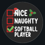 Snygg jullista för Softball Player Runt Klistermärke<br><div class="desc">Snygg Helgdag för Softball Player-jullista</div>