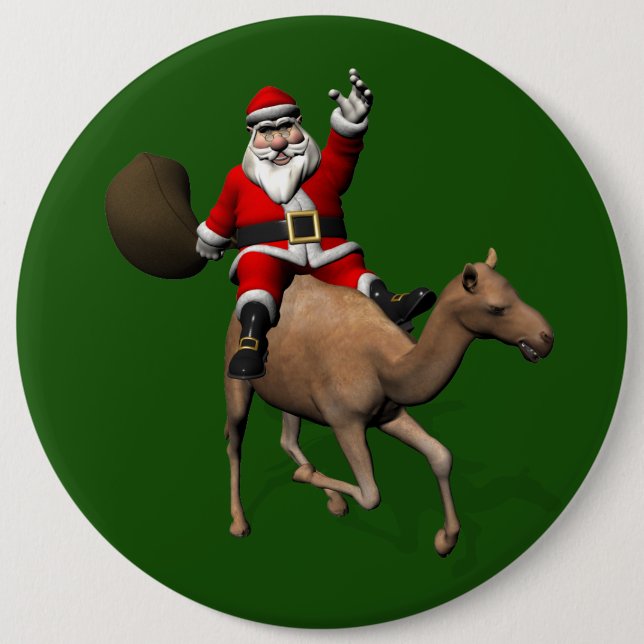 Snygg Jultomten Riding A Camel Knapp (Framsida)