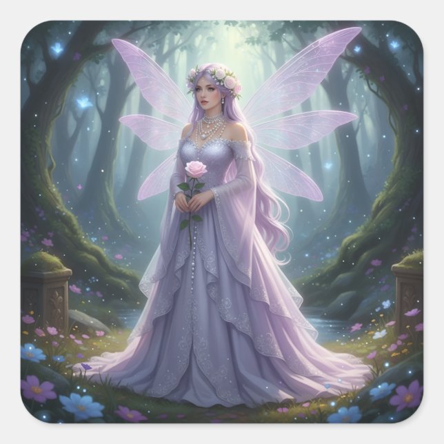 Snygg June Pearl Fairy Fyrkantigt Klistermärke (Framsida)