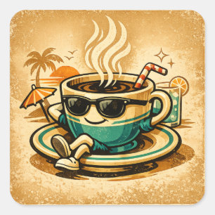 Snygg kaffekopp med solglasögon fyrkantigt klistermärke