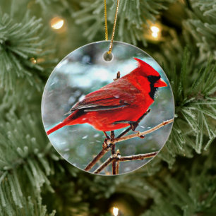 Snygg kardinal i Snowy Träd jul Julgransprydnad Keramik