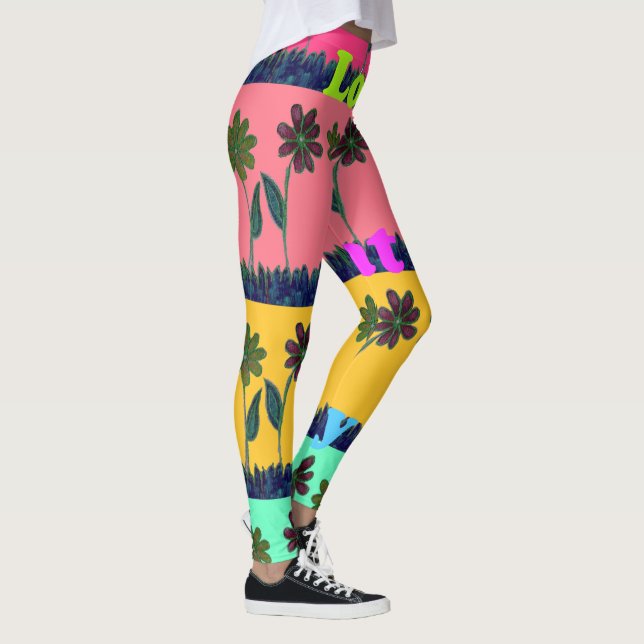Snygg Kärlek-blommigt Eat--design Leggings (Höger)