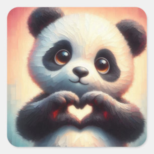 Snygg Kärlek Heart Panda Fyrkantigt Klistermärke