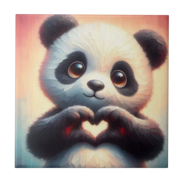 Snygg Kärlek Heart Panda Kakelplatta (Framsidan)