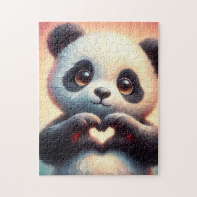 Snygg Kärlek Heart Panda Pussel (Vertikal)