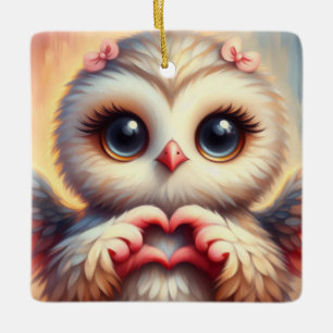 Snygg Kärlek Heart Uggla Julgransprydnad Keramik