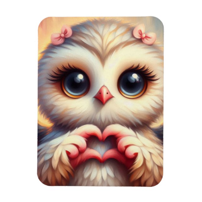 Snygg Kärlek Heart Uggla Magnet (Vertikal)