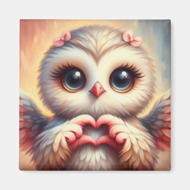 Snygg Kärlek Heart Uggla Magnet (Framsidan)