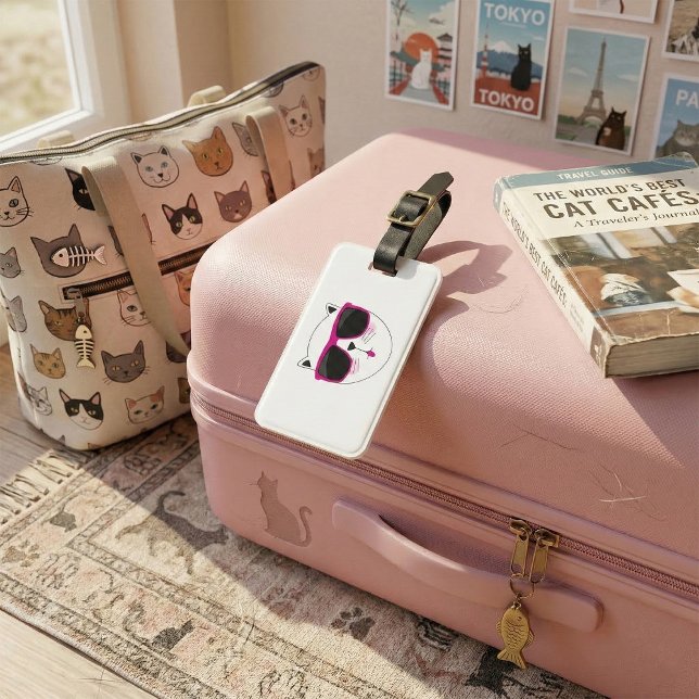 Snygg katt med rosa solglasögon Söt kattunge  Bagagebricka (Skapare uppladdad)