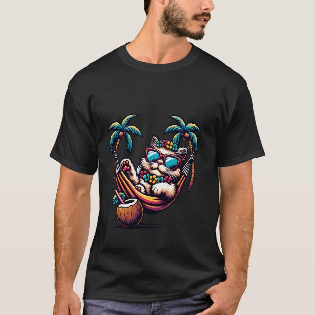 Snygg Katt Solglasögon Hängmatta T Shirt (Framsida)