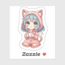 Snygg Kawaii Anime Tjej med Katt Tröja – Varm Dryc
