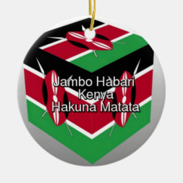 Snygg, Kenyan Flagga Cube med Hälsning Julgransprydnad Keramik