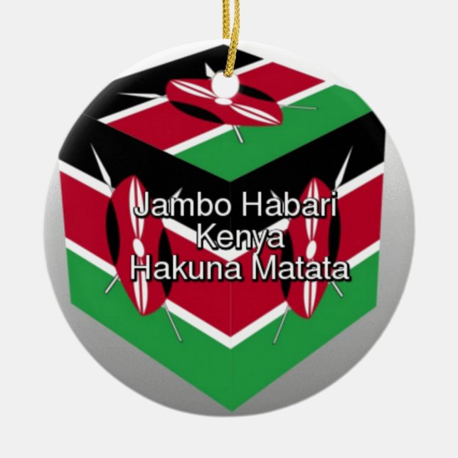 Snygg, Kenyan Flagga Cube med Hälsning Julgransprydnad Keramik (Framsidan)