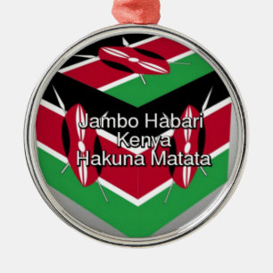 Snygg, Kenyan Flagga Cube med Hälsning Julgransprydnad Metall