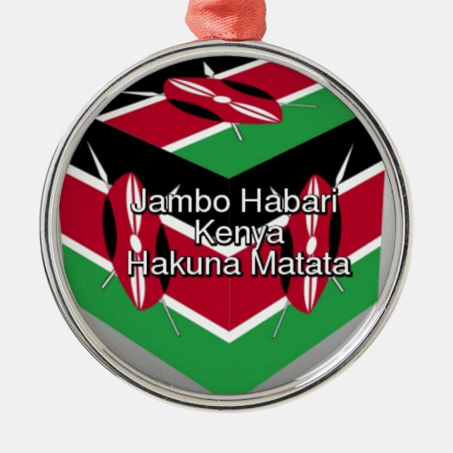 Snygg, Kenyan Flagga Cube med Hälsning Julgransprydnad Metall (Framsidan)