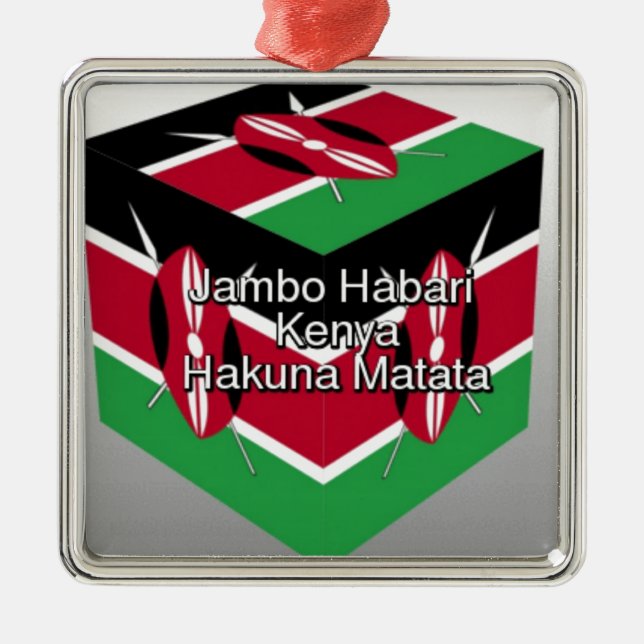 Snygg, Kenyan Flagga Cube med Hälsning Julgransprydnad Metall (Framsidan)