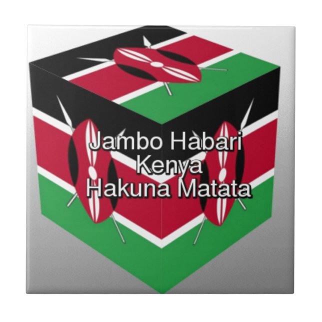 Snygg, Kenyan Flagga Cube med Hälsning Kakelplatta (Framsidan)