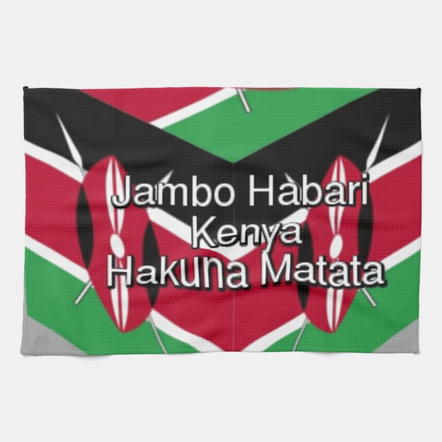 Snygg, Kenyan Flagga Cube med Hälsning Kökshandduk (Horisontell)