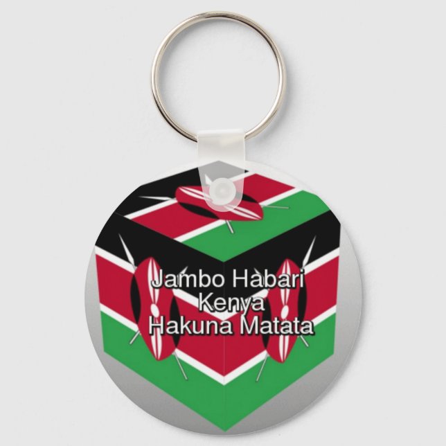 Snygg, Kenyan Flagga Cube med Hälsning Nyckelring (Framsida)