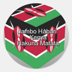 Snygg, Kenyan Flagga Cube med Hälsning Runt Klistermärke