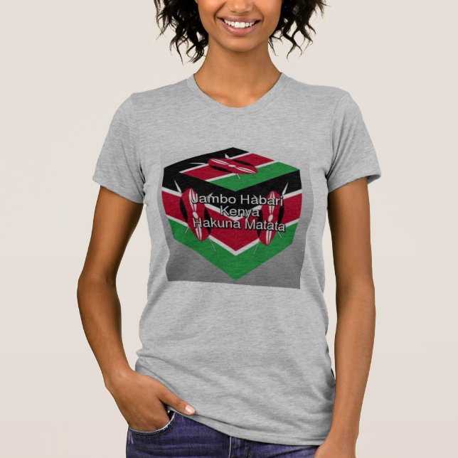Snygg, Kenyan Flagga Cube med Hälsning T-shirt (Framsida)