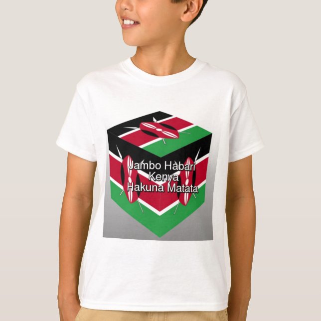 Snygg, Kenyan Flagga Cube med Hälsning T-shirt (Framsida)