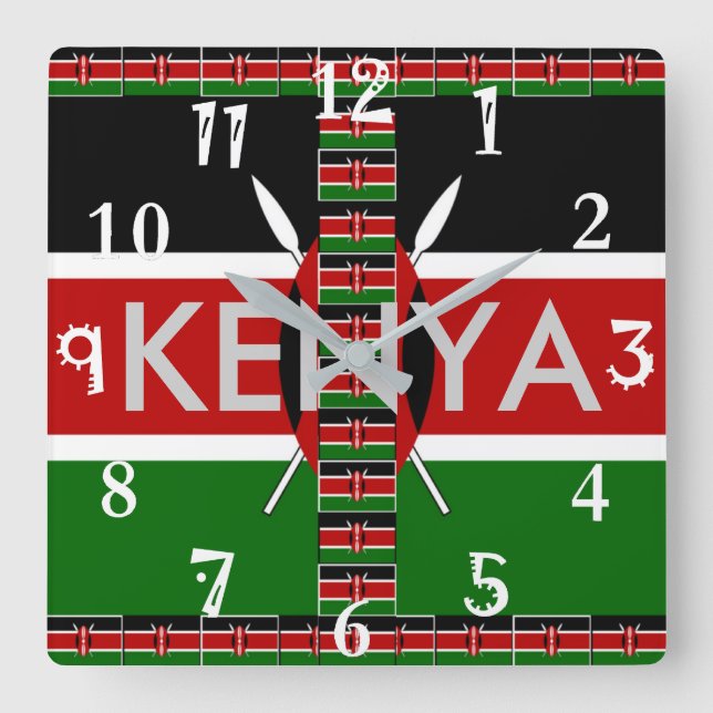 Snygg Kenyan National Flagga Färg Fyrkantig Klocka (Framsida)