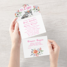 Snygg Kitten Flowers Rosa Det är en flicka Baby Sh