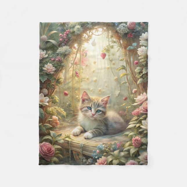 Snygg Kitten i Ro Garden (Shabby chic) Fleecefilt (Framsidan)