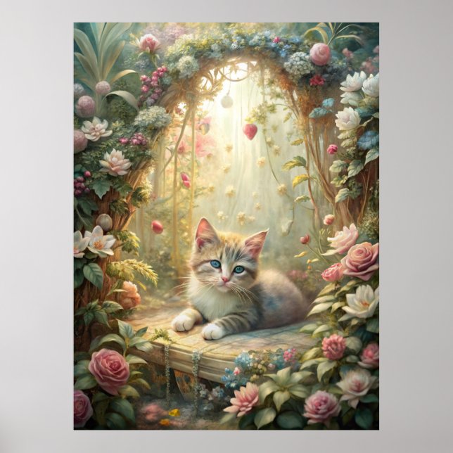 Snygg Kitten i Ro Garden (Shabby chic) Poster (Framsidan)