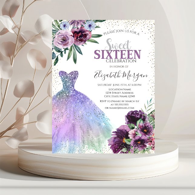Snygg klänning, Konfettivioletta blommor Inbjudningar (Skapare uppladdad)