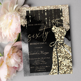 Snygg klänning med guldglittrande paljetter 60-års inbjudningar