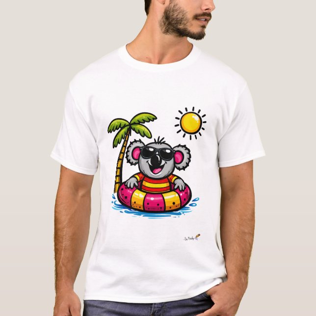 Snygg Koala Pool Party Tecknad T-Shirt (Framsida)