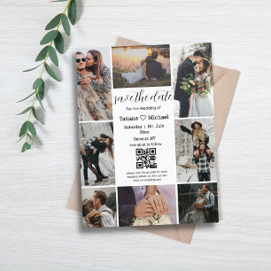 snygg kollage med 8 bilder qr-kod save the date meddelande vykort