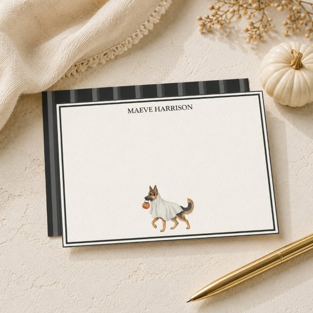 Snygg kolstripad Halloween-tysk schäferhund Brevpapper (Preppy Charcoal Stripe Halloween German Shepherd Stationery)