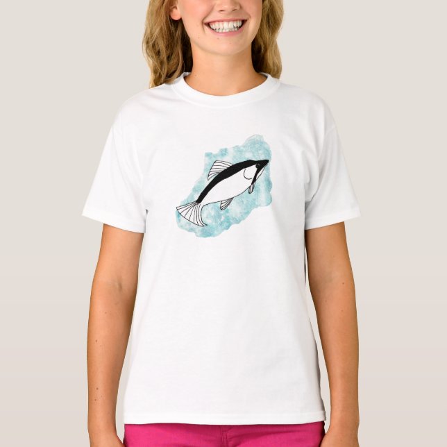Snygg konstgjord, handdragen lax t shirt (Framsida)