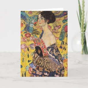 Snygg kvinna med Fläkt av Klimt Kort
