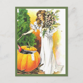 Snygg kvinna och Pumpkin - Vintage Halloween Vykort