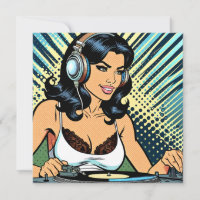 Snygg kvinnlig Deejay som jammar Pop Art 