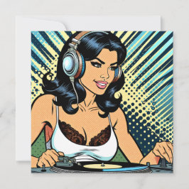 Snygg kvinnlig Deejay som jammar Pop Art  Julkort