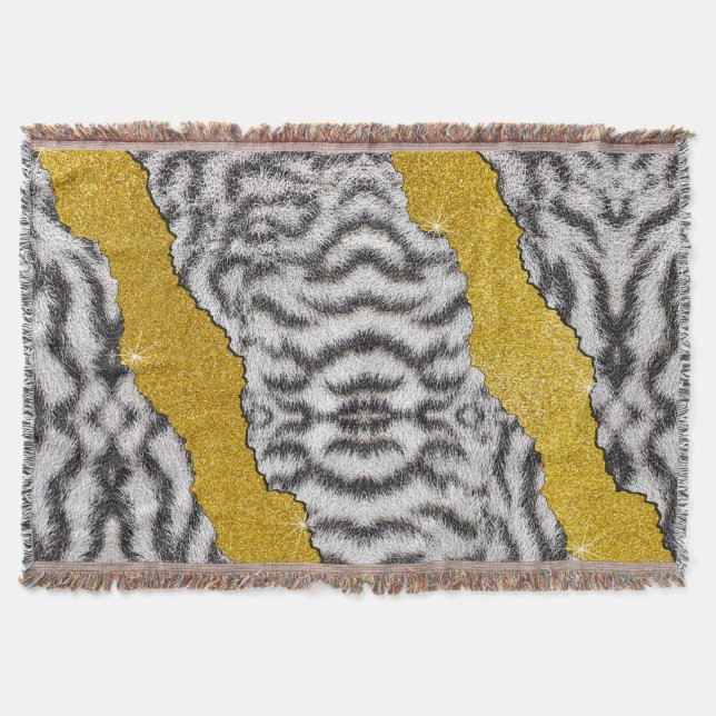 Snygg läder vit tiger djurtryck & glitter filt (Framsidan)