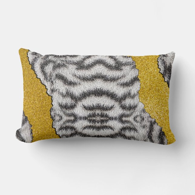 Snygg läder vit tiger djurtryck & glitter lumbarkudde (Framsida)
