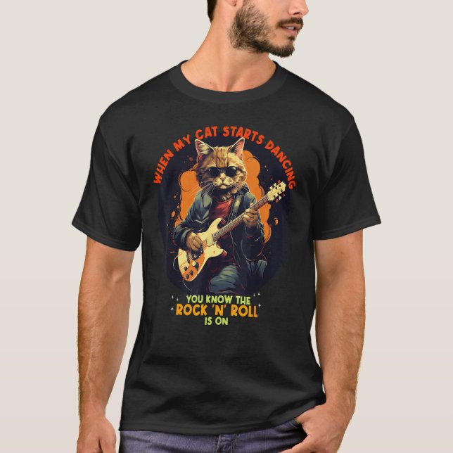 Snygg läderrygg jacka katt med gitarr för pojkar a t shirt (Framsida)