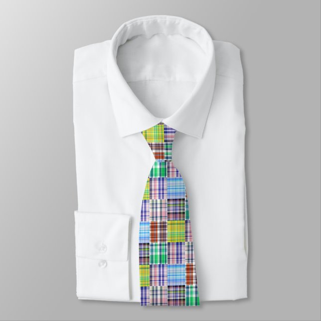 Snygg lapptäcke Madras Navy Fyrklöver Monogram Slips (Bunden)