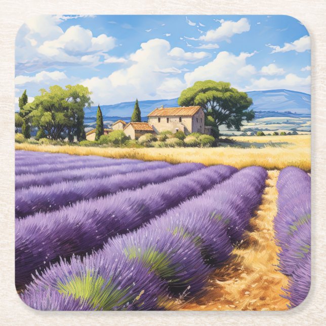 Snygg lavender fält i Provence, Frankrike Underlägg Papper Kvadrat (Framsidan)