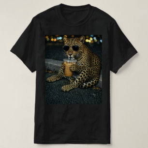 Snygg leopard med solglasögon Iced Coffee  T Shirt